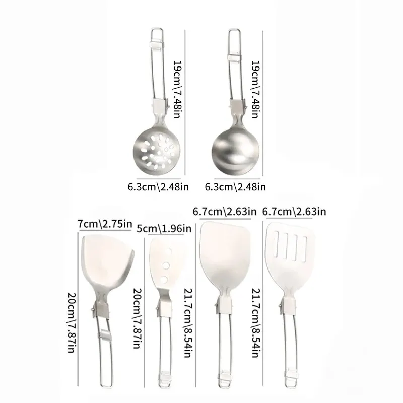 Kitchen Utensils 304 Stainless Steel Portable Kitchen Utensils Outdoor Picnic Camping Spatula Spoon Multifunctional Folding