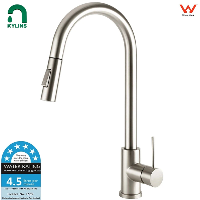 

KYLINS Kitchen faucet Brushed Nickel 2 Mode Pull Out Kitchen Tap Laundry Sink Mixer Swivel Gooseneck Faucet attachmen. KRD519.BS