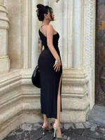 Summer Black New Dress Women Fashion Sexy Split Sleeveless Backless Slim Maxi Dress Female Casual Club Elegant Lady Party Dress - Image 2