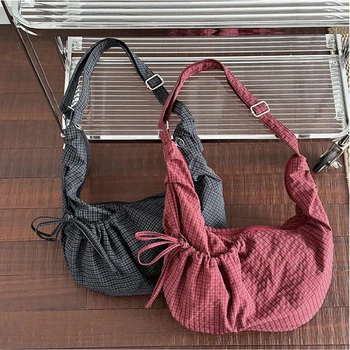 Borse a tracolla Hobos scozzesi retrò per donna Borsa per gnocchi in nylon con tasca con coulisse Borsa a tracolla da viaggio portatile di grande capacità
