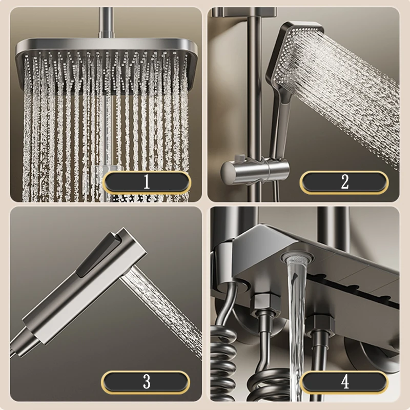 Piano Keys Shower System Set Bathroom Shower Set Gray Black Bathtub Hot and Cold Shower Faucet LED Digital Copper Tap Shower Set 2