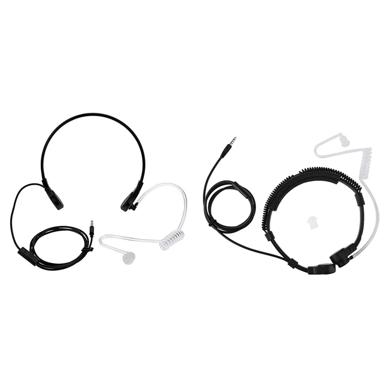 

2 Pcs 3.5Mm Throat Mic Microphone Covert Acoustic Tube Earpiece Headset, White & White-Black