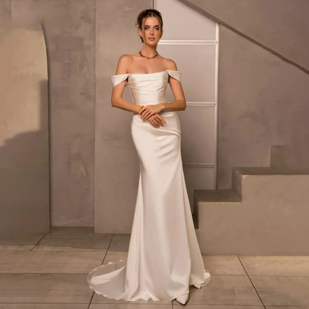 

Mermaid Satin Bridal Gowns Pleated Sexy One Shoulder Princess Formal Beach Wedding Dresses Party 2023 Robe Vestidos De Novia