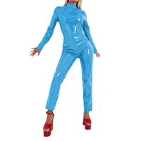 Wet Look PVC Full Sleeve High Neck Catsuits for Women, Faux Latex Jumpsuits, Sexy Bodycon, High Street Party, Club, S-7XL - Image 4
