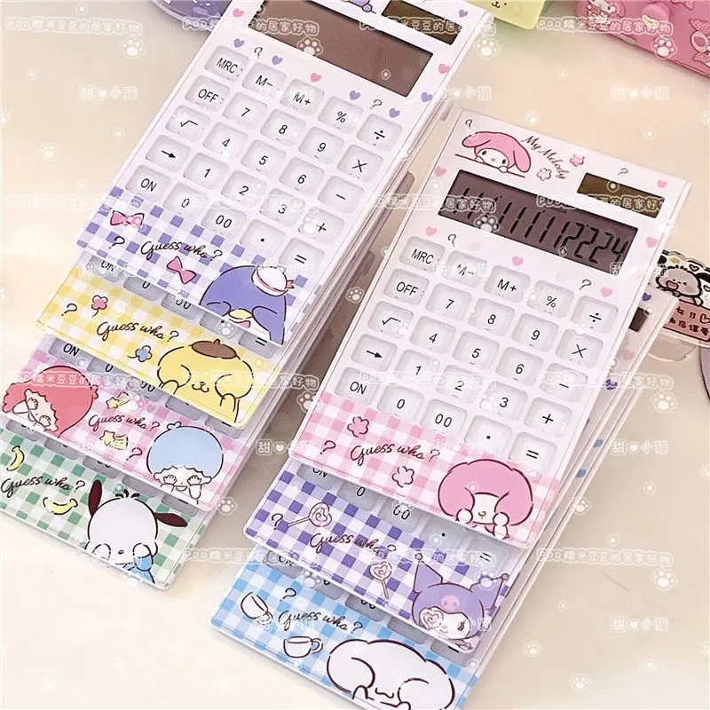 

Kawaii Anime Cinnamoroll Stationery Sanrio Cute My Melody Cartoon Kuromi Girly Heart LED 12-Digit Calculator Toys for Girls
