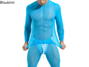 T-shirt da uomo sexy in rete 2026, elasticizzate, trasparenti a manica lunga, top sportivi da uomo, maglie a compressione per fitness, abbigliamento da palestra trasparente