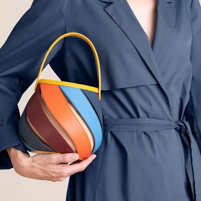 

New geometric splicing contrasting color handbag niche design hot air balloon bag personalized trend bucket bag