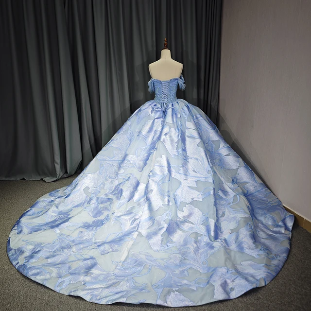 Glamorous Velvet Quincenera Dresses Ball Gown Off the Shouler Appliques Chapel Train Sweetheart vestido de 15 años 6758 2