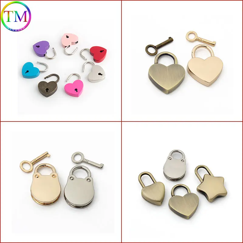 10 Pieces Heart Shape Buckle Metal Clasp Turn Lock Twist Locks With Key Diy Women Handbag Purse Decorative  Hardware Accessory
