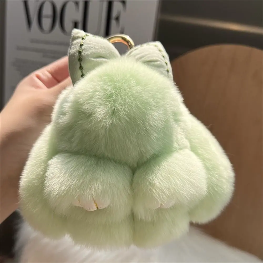 Fashion Hair Bow Rabbit Fur Keychain Pompoms Plush Dolls Bunny Keychain Keyholder Bag Charm Plush Rabbit Key Ring Car Key Chain