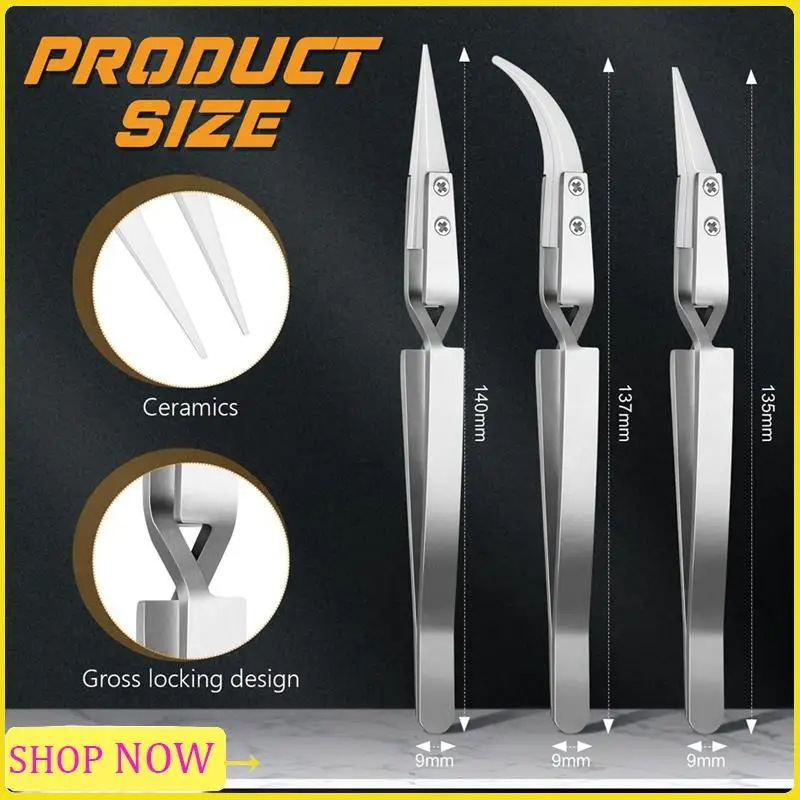 Especial 6Pcs Precision Reverse Tweezers Pointed Curved Tips Tweezer Set Non Conductive, Anti Magnetic Soldering Tweezer