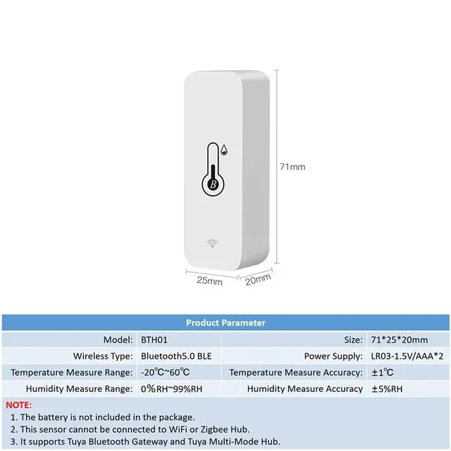 Tuya Smart Wireless Temperature Humidity Sensor Mini Bluetooth-Compatible APP Remote Control Thermometer Hygrometer 2PACK 6