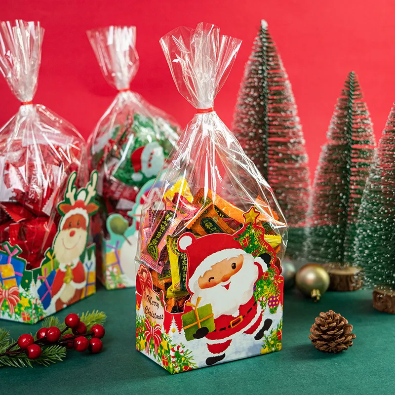 100pcs Noël Sacs à Biscuits Bonbons Clair Auto-Adhésif Père Noël Sacs à Cadeaux De Rescellable Pour La Fête D'Noël