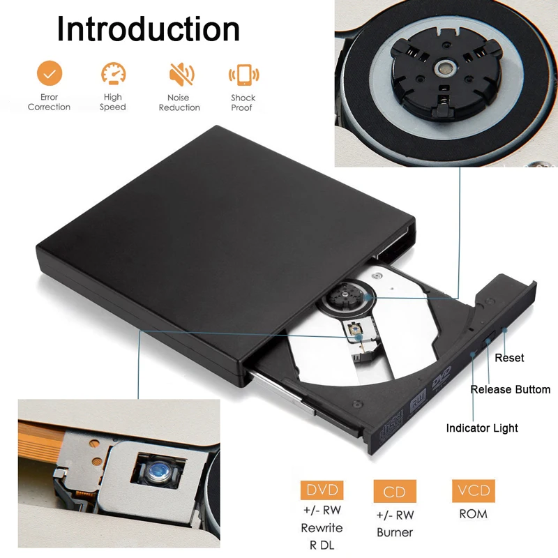 USB 외부 DVD CD 디스크 버너 콤보 드라이브 리더 Windows 07/08 노트북 PC 플레이어 노트북 PC DVD 버너 용 광학 드라이브