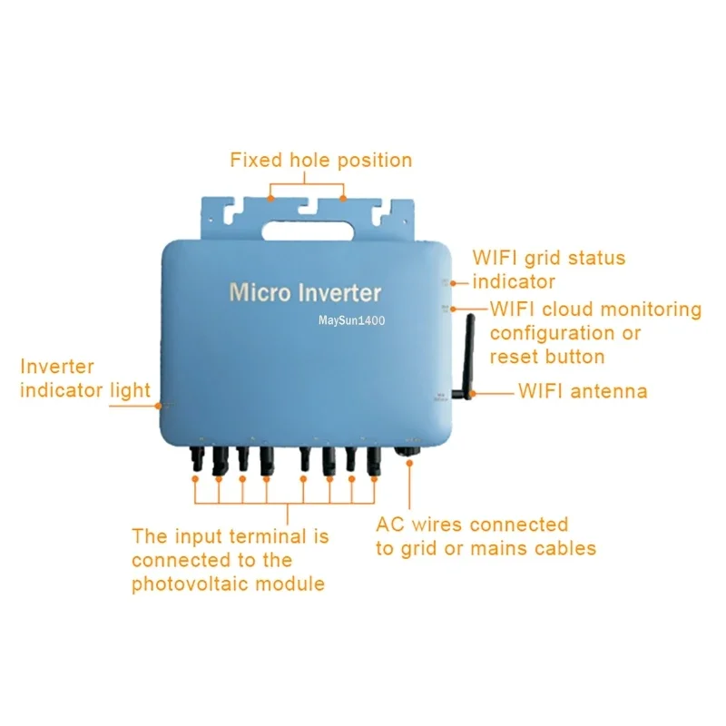 Solar Grid Micro Inverter 600W/700W/800W/1000W/1200W/1300W/1400W/1500W Converter Pure Sine Wave built-in WIFI MPPT grid solar inverter