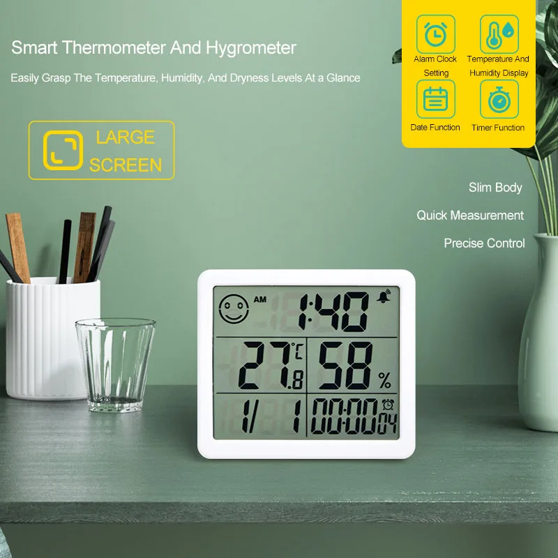 

Гигротермограф с 3-дюймовым ЖК-дисплеем, бытовой комнатный термометр, гигрометр для спальни, детской комнаты, измеритель влажности и температуры