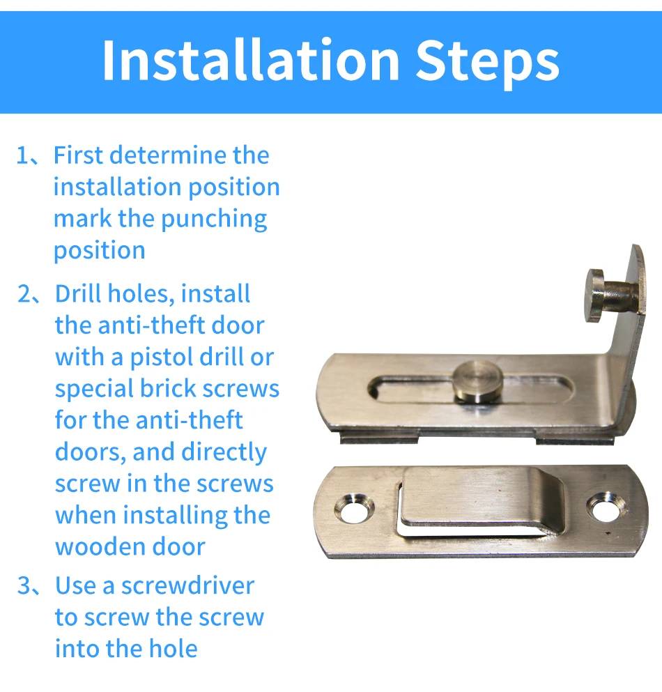 Description Picture 3 of item1 Pcs Button 90 Degree Security Tools Clasp Stainless Steel Cabinet Hardware Shift Sliding Push Pull Home Door Lock