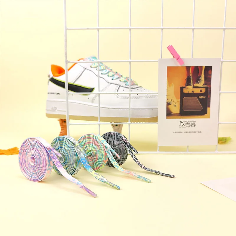 Fashion Flat Shoelaces for Sneakers Color Leopard Print Tie-dye