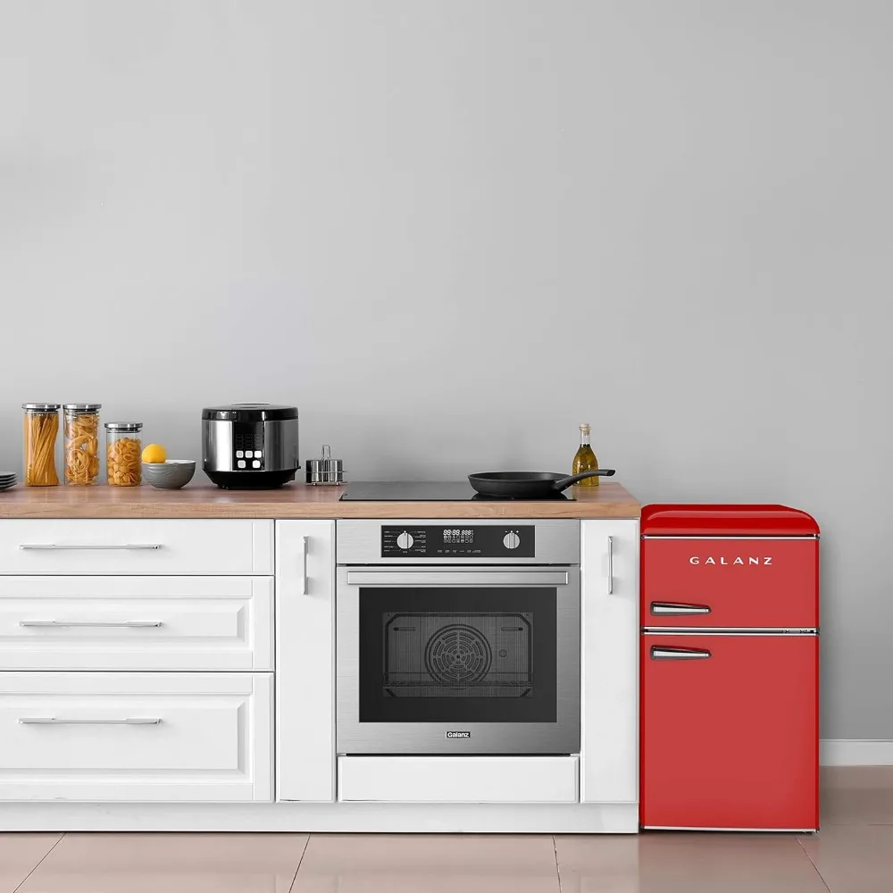 Retro Compact Refrigerator with Freezer Mini Fridge with Dual Doors, Adjustable Mechanical Thermostat, 3.1 Cu Ft, Red