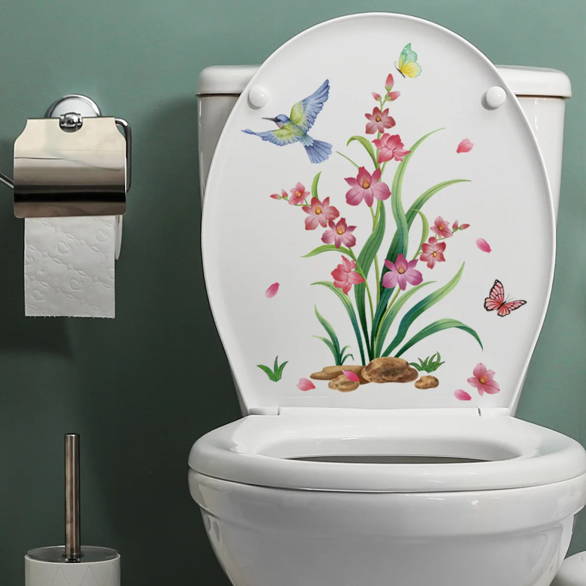 

Flower Vine Bird Butterfly Toilet Sticker Wall Sticker Bathroom Decorative Wall Stickers