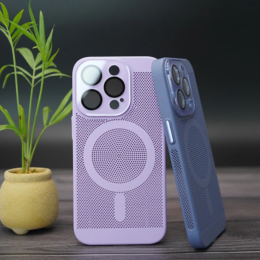

Магнитный чехол для телефона с рассеиванием тепла для IPhone 14 13 12 11 Pro Max Plus Защита объектива перфорированный чехол из поликарбоната для зарядного устройства Magsafe