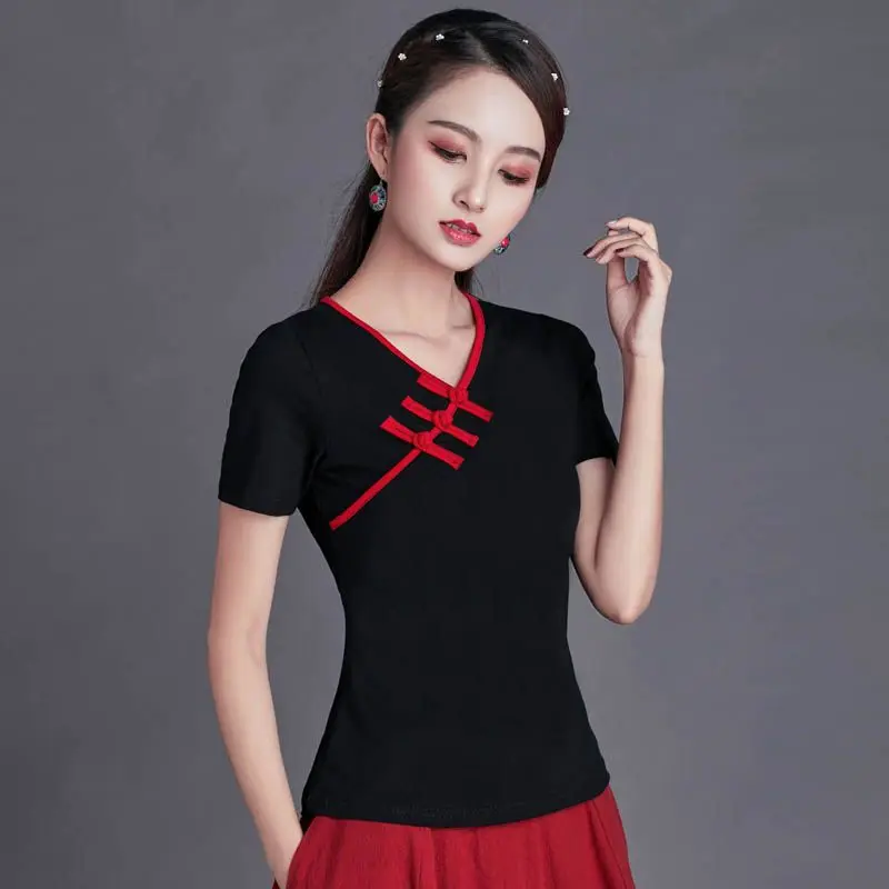 summer embroidery stitching slim chinese style embroidery t-shirt female national style new short-sleeved women's top