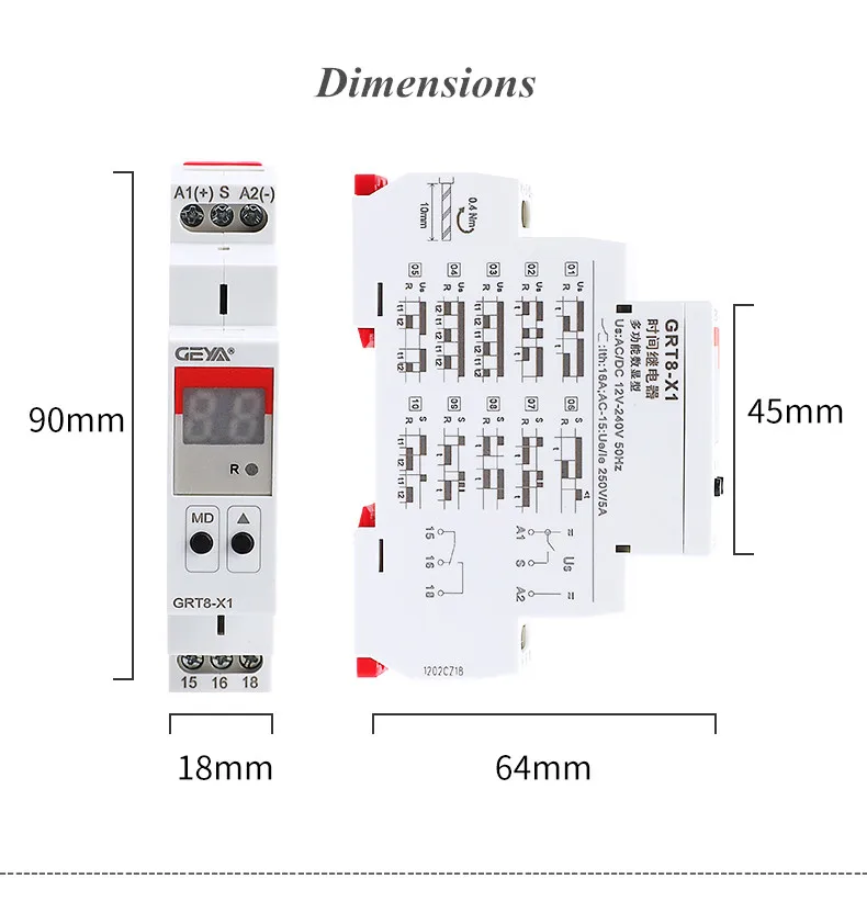 Multi-function Time Relay, GRT8 M1 Time Relay AC DC 12V To 240V Multifunction Time Relay with 10 Functions 35mm DIN Rail Mounting Mini, Timers