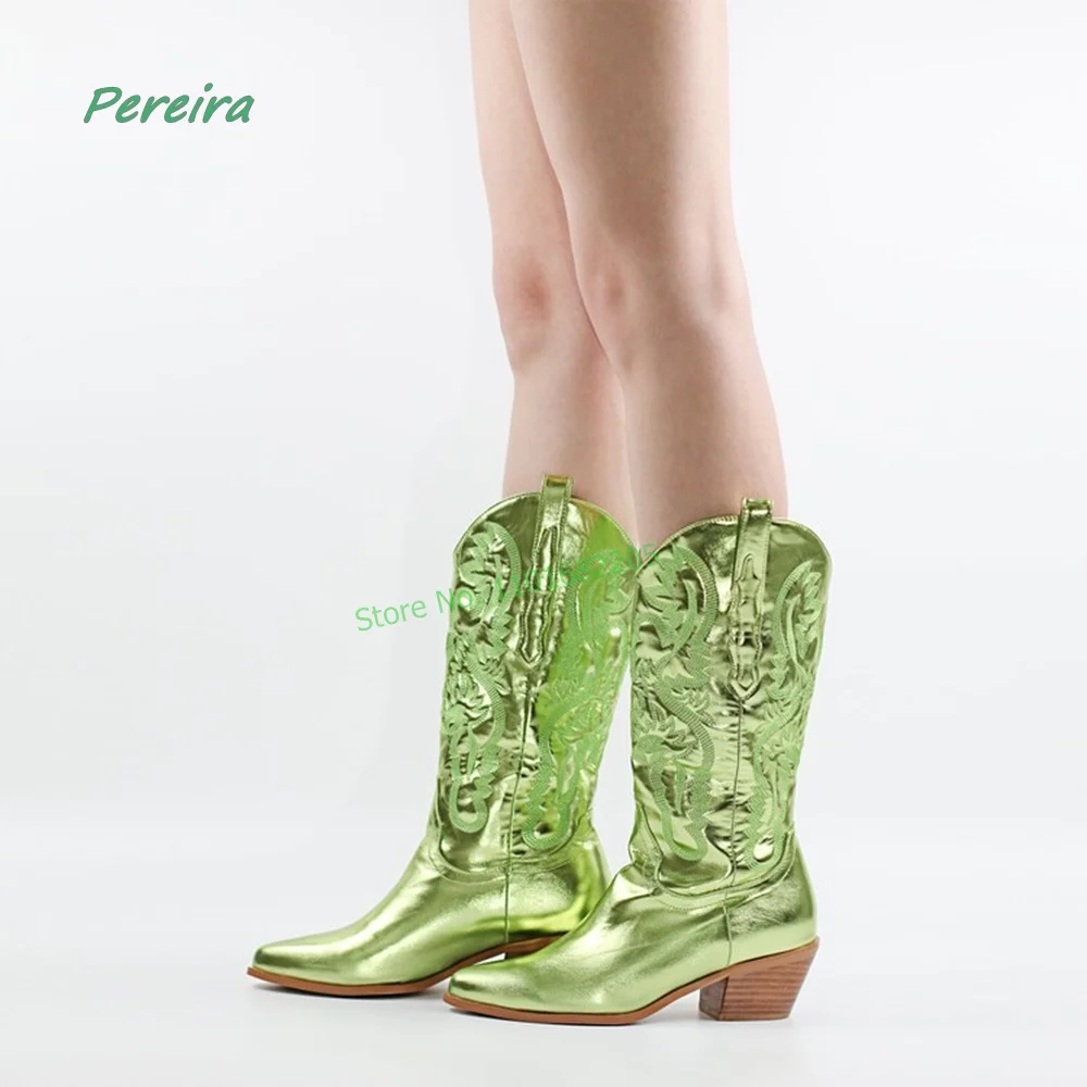 2022 Green Embroidered Booties Women's New Arrival Autumn Pointed Toe