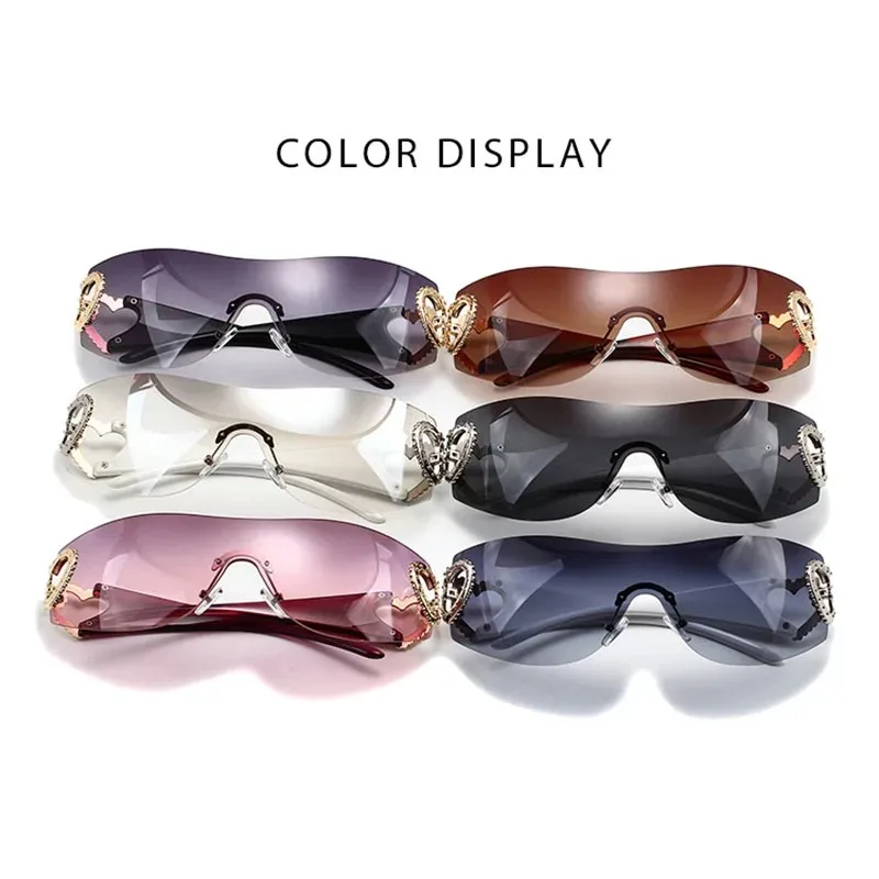 Fashion Sunglasses Conjoined body Sunglasses Women's Decorative Heart-shaped Mirror Legs No Border Sun Glasses Outdoor Sport Eyewear UV400 fashion sunglasses