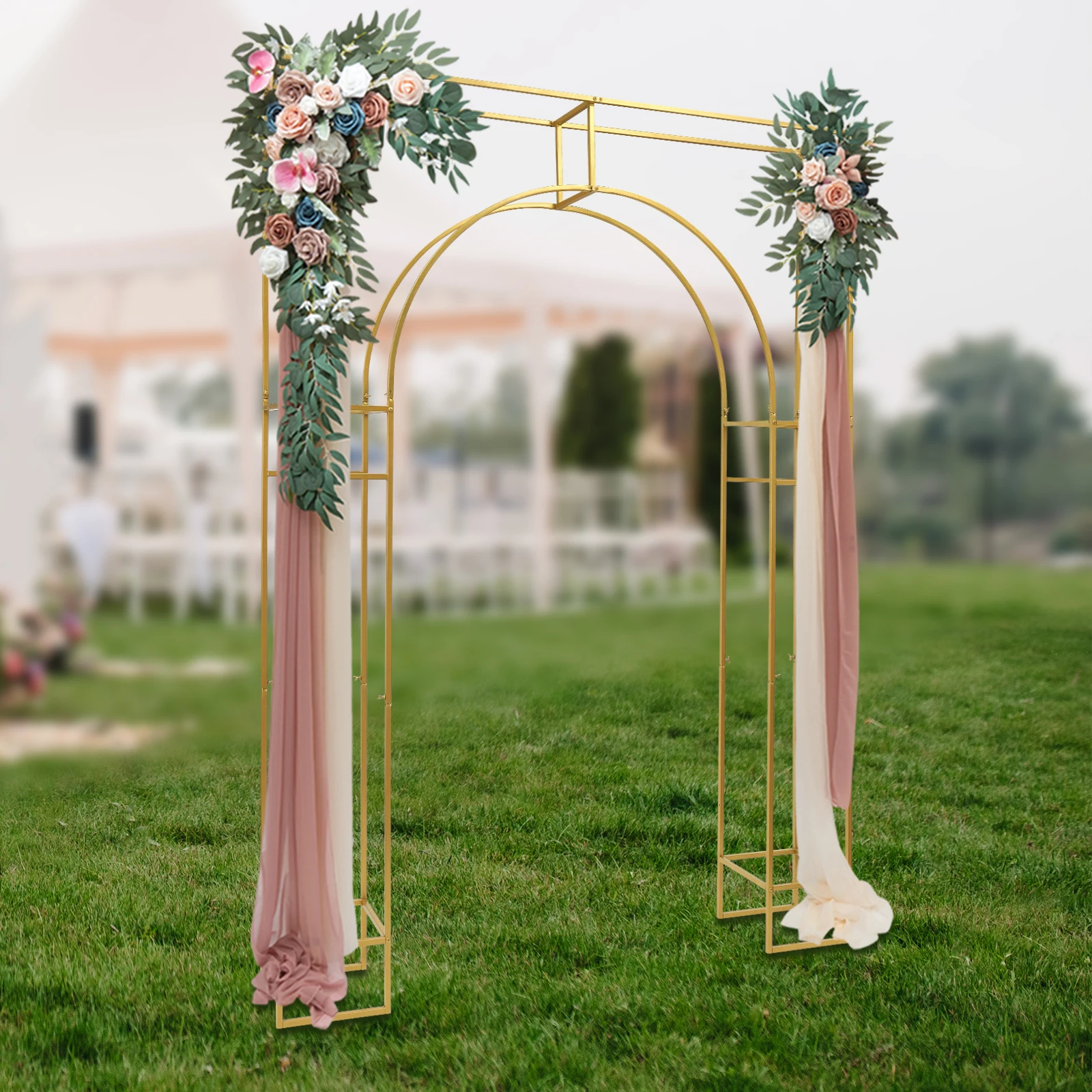 Wedding Arch Stand Square Base Gold Metal Frame Strong Carbon Steel DIY Decorations