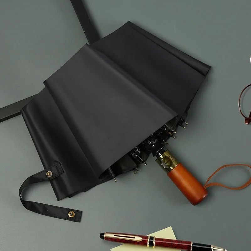 For Mercedes-Benz Rolls-Royce BMW Wooden 12 Bone Short Handle Automatic Folding Black Rubber Sunscreen Car Gift Umbrella