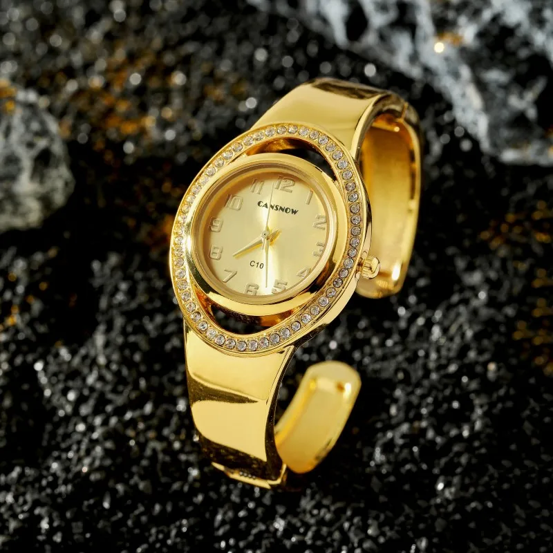 CANSNOW Brand Luxury Fashion Rhinestone Round Dial Ladies Quartz Bracelet Watch Elegant Female Clock Women's Saati Relojes 4