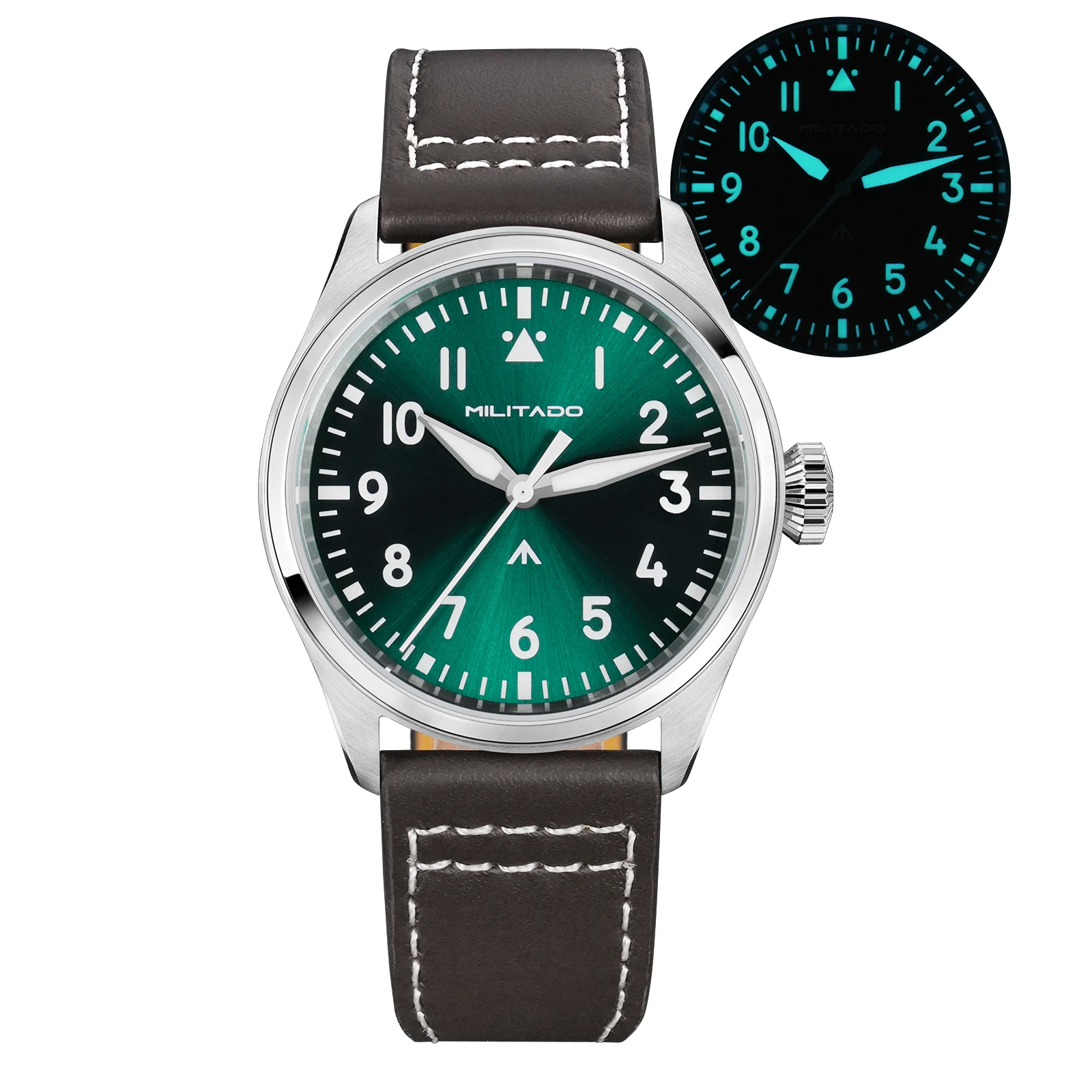 militado ミリタリーウォッチ 38mm サファイアガラス Militado 新しい ML19 クォーツ時計ドーム型サファイア腕時計夜光防水