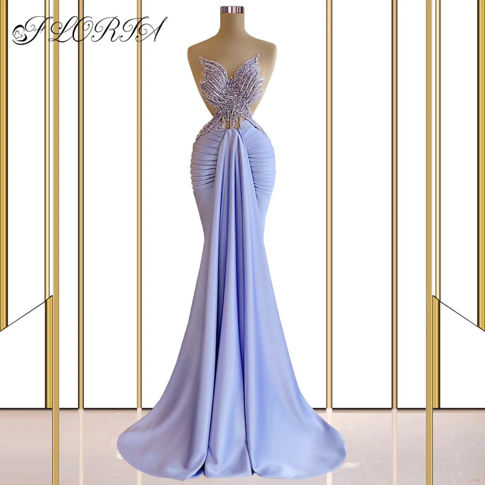 

Sheer Neck Mermaid Prom Dress With Sweep Train Lavender Beaed Pleated Evening Formal Dresses Special Occasion Gowns Robes Soiree