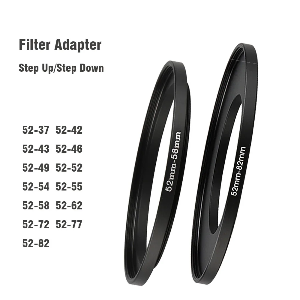 Description Picture 4 of itemCamera Lens Filter Adapter Ring Step Up / Down Ring Metal 52 mm - 43 46 49 55 58 62 67 72 77 82 mm for UV ND CPL Lens Hood etc.