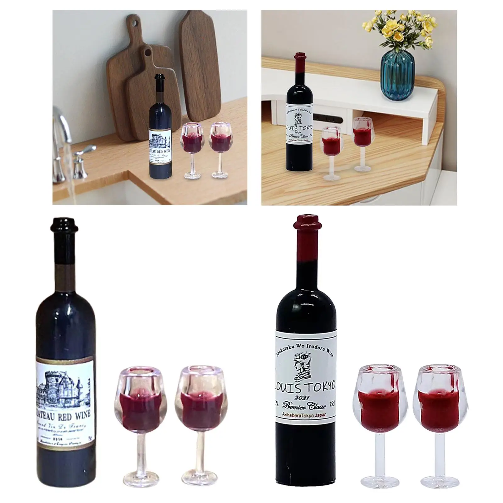 Dollhouse Accessories Wine Bottle Cups Scenery Supplies 1/12 Scale For Bars Living Room Kitchen Home