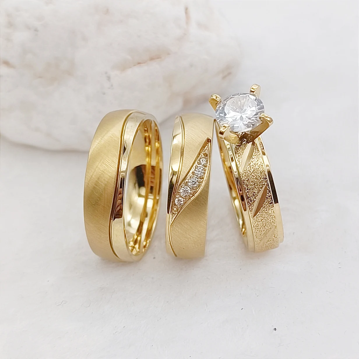 3pcs Wedding Engagement Rings Bridal Sets For Men and Women