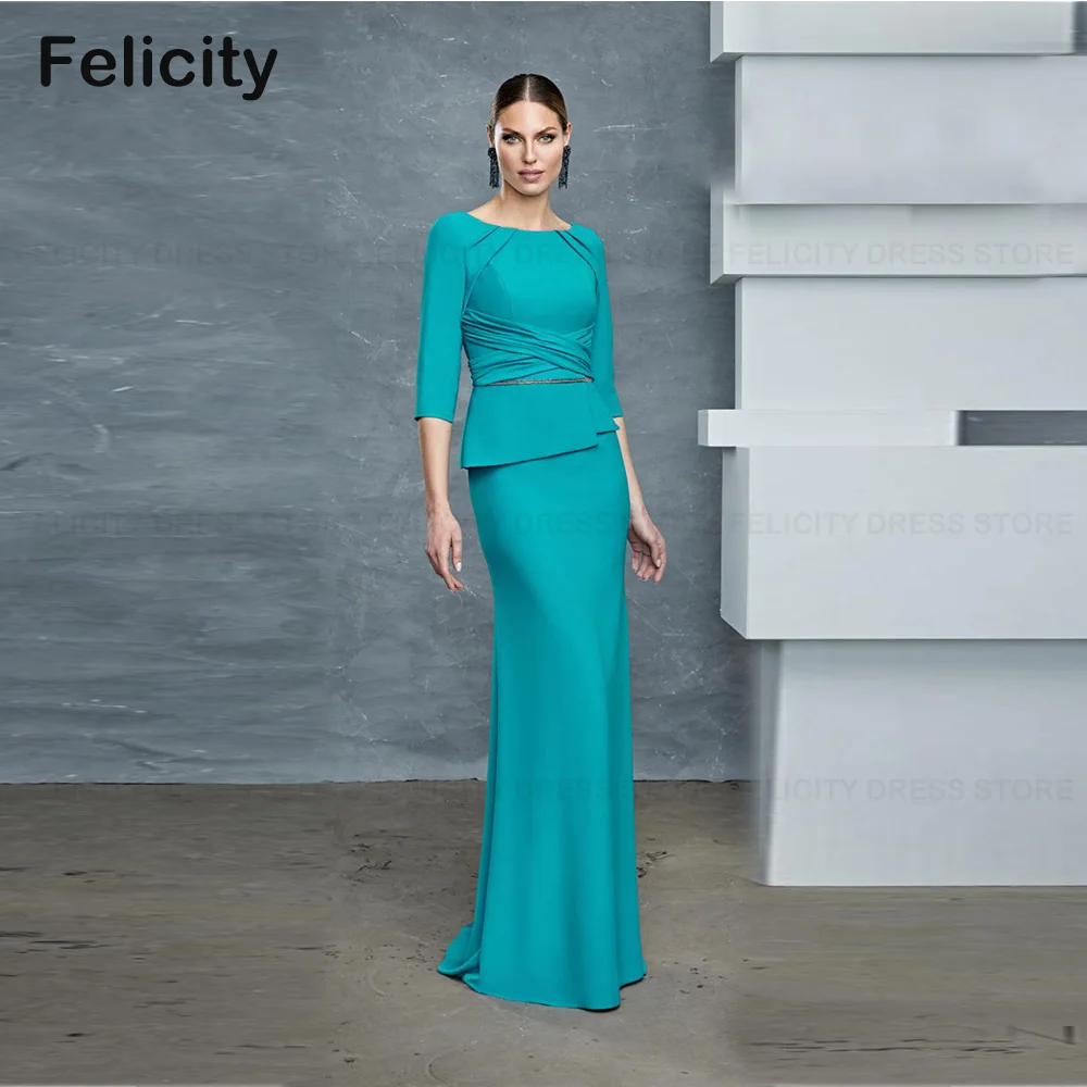

Fashion Mother of the Bride Dresses 2023 Mermaid O-neck Floor-Length Pleated Women Formal Wedding Guest Dress فستان حفلات الزفاف