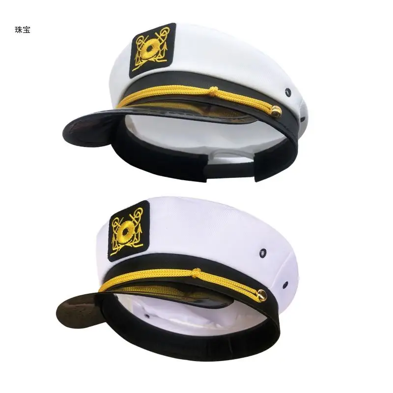 

X5QE Yacht Boat Ship Captain Embroidered Costume Navy Hat for Adults