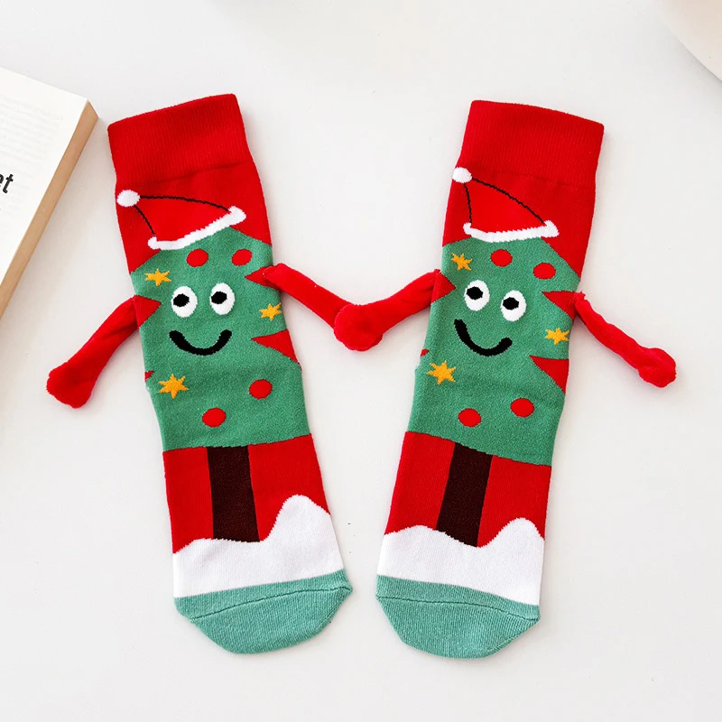 Holding Hands Socks Elastic Magnet Hand Socks Cartoon Comfortable Cotton Mid-calf Funny Gift For New Year Christmas hand socks