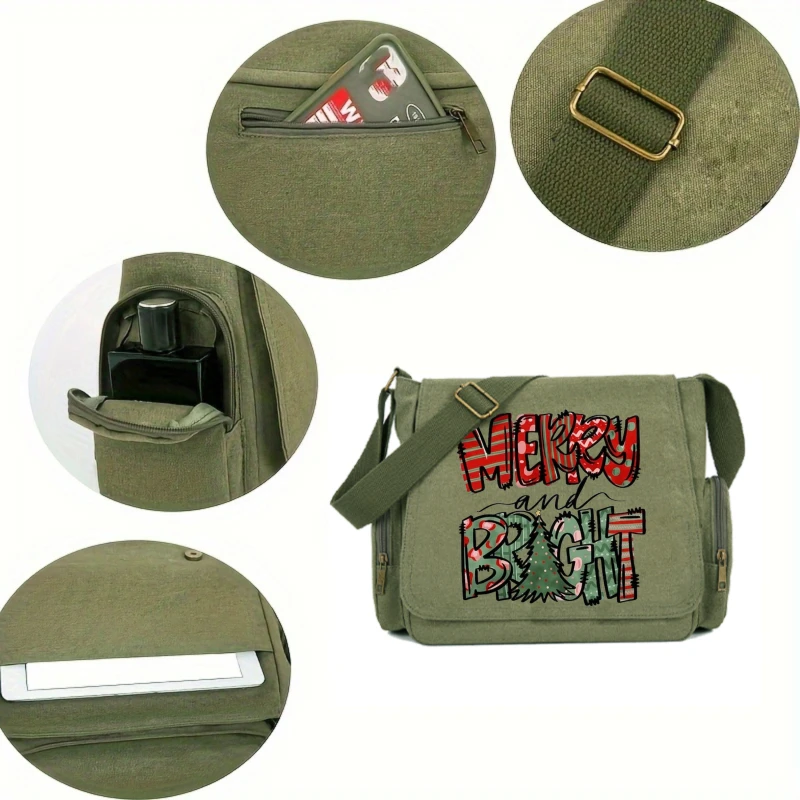 Christmas Theme Women's Shoulder Bag Crossbody Bag Messenger Bag Canvas Letter Print Large Capacity