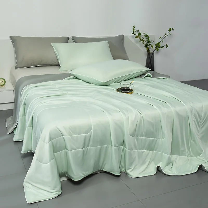 

TONGDI Cool Soft Throw Striped Down Cotton Quilt Blanket Luxury For Cooling Summer Couch Cover Bed Machine Wash Bedspread