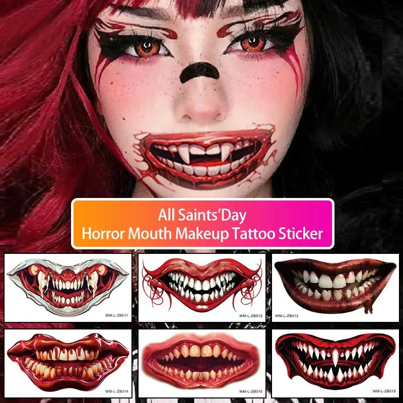 

All Saints' Day Party Horror Lip Facial Decoration Tattoo Temporary Waterproof Festival Art Women Men Fake Tattoos Makeup DIY