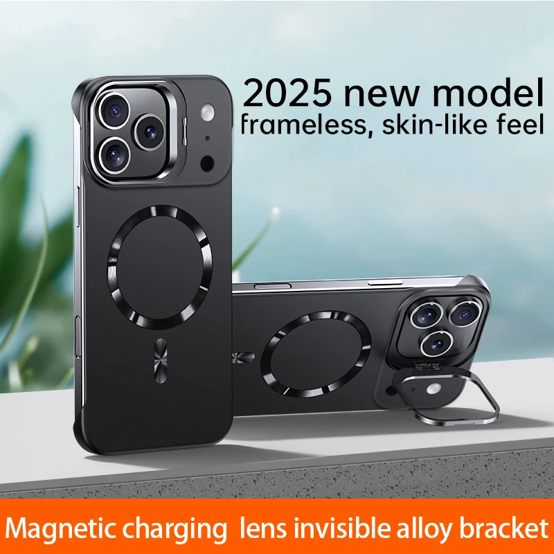 Ultra Slim Frameless Phone Case with Metal Lens Stand and Magsafe Compatibility
