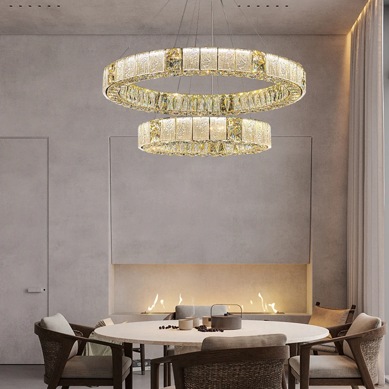 

Modern Luxury Crystal Restaurant Pendant Light Circular Rectangular Ceiling Chandelier Simple Chandeliers for Dining Room