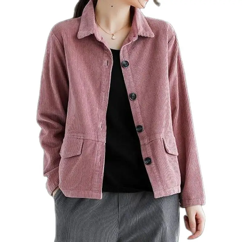 2022 Spring Autumn New Style Retro Corduroy Long Sleeves Short Coat