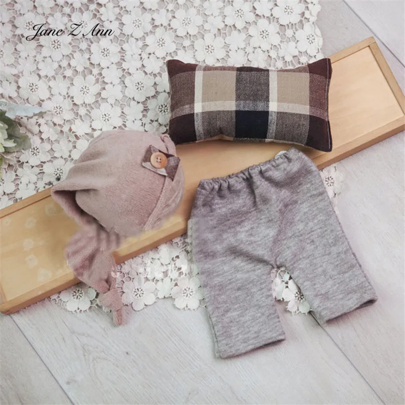 Newborn hat baby boy photography clothing suitplaid pillow children photo studio picture prips