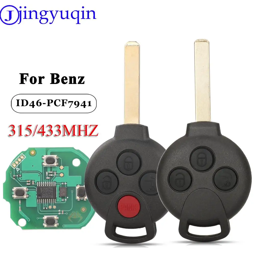 Jingyuqin Muslimremote Smart Car Key Per Mercedes-Benz Fortwo 451 2007-2013 Fob 315/433Mhz Id46 Pcf7941Chip