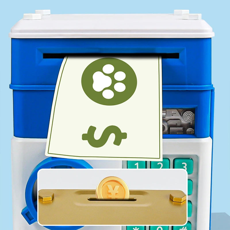 Children's interactive mini ATM bank toy, piggy bank with automatic money reels, secure coin storage and combination lock - age 3