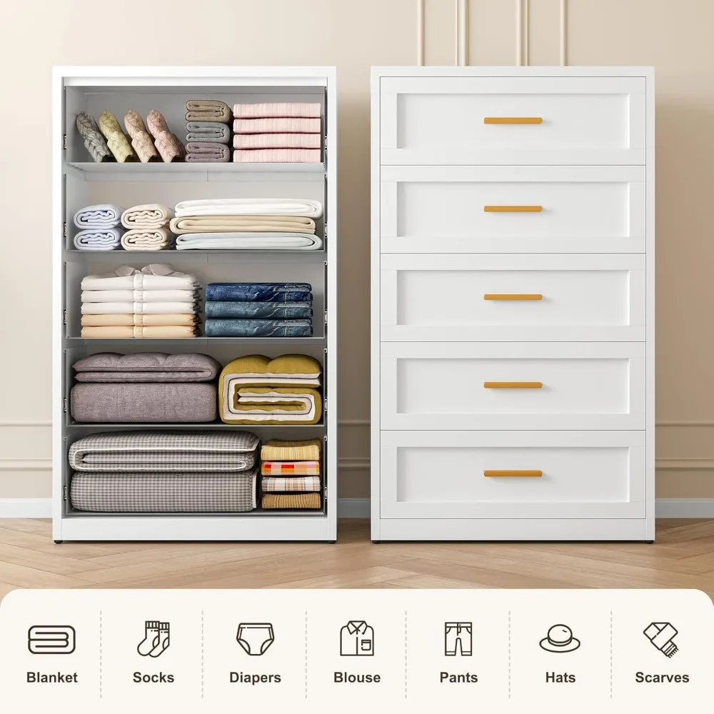 Drawer Metal Dresser for Bedroom, Tall White and Gold Dresser for Closet, Metal Chest of Drawers, Dressers & Chests of Drawers 3